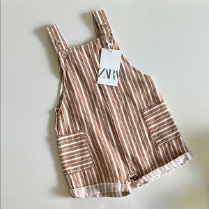 Zara Tan and White Striped Overalls
